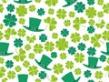 Patrick`s Day, seamless pattern with green clover leaves and leprechaun hat. For banner and greeting card. Typography design Royalty Free Stock Photo