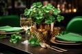 Patrick\'s Day table plate setting at cafe. Generative AI