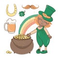 PATRICK`S GOLD Saint Patrick`s Day Vector Illustration Set