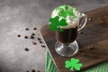 Irish coffee in green cup for St Patrick s Day. Royalty Free Stock Photo