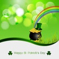 St.Patricks Day Card with Treasure of Leprechaun, Pot Full of Golden Coins and hat.