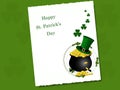 St.Patricks Day Card with Treasure of Leprechaun, Pot Full of Golden Coins.