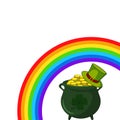 Patricks day backgroud. Great for banner or border with copy space. Illustration contains symbols of rainbow, cauldron with money