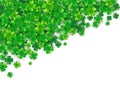 Patricks Day Background with four green clover heap with realistic shadows