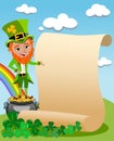 Patricks Day Leprechaun Presenting Old Parchment