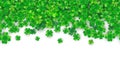 Patricks Day seamless background with four green clover heap with shadows