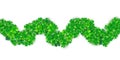 Patricks Day seamless zigzag wave border background with four green clover heap