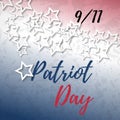 9 11 Patriot Day banner with typography lettering and abstract american flag background. Poster template for Patriot Day Royalty Free Stock Photo