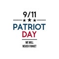 9/11 Patriot Day banner. We will never forget. Design template. Royalty Free Stock Photo