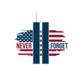 9/11 Patriot Day card with Twin Towers on american flag. Royalty Free Stock Photo