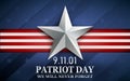 Patriot day. Design for postcard, flyer, poster, banner. 11th of september. We Will Never Forget. Vector illustration.