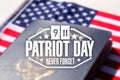 Patriot day seal over an american passport and flag Royalty Free Stock Photo