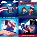 Patriot day banner concept set, cartoon style