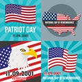 Patriot day banner concept set, flat style