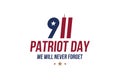 Patriot Day september 11. 2001 We will never forget. Font inscription with Twin Towers on a white background. Banner to the day of Royalty Free Stock Photo