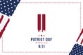 Patriot Day september 11. 2001 We will never forget. Font inscription with USA flag and city silhouette on a background. Banner to Royalty Free Stock Photo