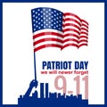 Patriot Day. September 11. We will never forget, hand holds american flag, vector, isolated, illustration