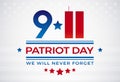 9/11 Patriot Day USA September 11, We Will Never Forget text logo