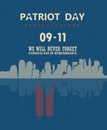 Patriot day vector poster with mirror reflection. September 11. 9 / 11 with twin towers Royalty Free Stock Photo