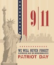 Patriot day vector poster. September 11. 9 / 11 Royalty Free Stock Photo