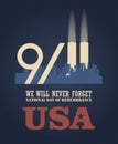 Patriot day vector poster with trade world center. September 11. 9 / 11 with twin towers Royalty Free Stock Photo