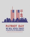 Patriot day vector poster. USA memorial. September 11. 9 / 11 with twin towers Royalty Free Stock Photo