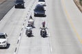 Patriot Guard Motorcyclists honoring fallen US Soldier, PFC Zach Suarez, Honor Mission on Highway 23, drive to Memorial Service