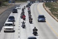 Patriot Guard Motorcyclists honoring fallen US Soldier, PFC Zach Suarez, Honor Mission on Highway 23, drive to Memorial Service