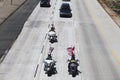 Patriot Guard Motorcyclists honoring fallen US Soldier, PFC Zach Suarez, Honor Mission on Highway 23, drive to Memorial Service