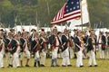 Patriot soldiers march to Surrender Field as part of the 225th Anniversary of the Victory at Yorktown, a reenactment of the siege Royalty Free Stock Photo