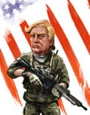 Patriot themed cartoon portrait of Donald Tump - Illustrated by