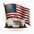 Patriotic American background with abstract USA flag and White house and Capitol building Washington