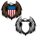 Patriotic Eagle Emblem with Shield Vector Illustration in Full Color and Black Outline Royalty Free Stock Photo