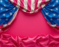 Patriotic American Flag Drapery on Pink Background Festive USA Independence Day Border Design with Copy Space Royalty Free Stock Photo