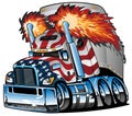 Patriotic American Flag Semi Truck Tractor Trailer Big Rig Cartoon Isolated Vector Illustration Royalty Free Stock Photo