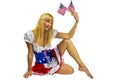 Patriotic American Girl with two flags Royalty Free Stock Photo