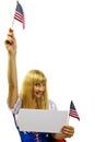 Patriotic American Girl with two flags Royalty Free Stock Photo