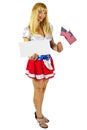 Patriotic American Girl with two flags Royalty Free Stock Photo