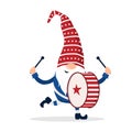 Patriotic american gnome. Cute scandinavian dwarf with drum. Elf celebrate Independence day in the United States. Happy