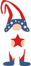 Patriotic american gnome. Cute scandinavian dwarf with red star.