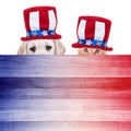 Patriotic American pet cat dog for July 4th fourth, Memorial, Labor, President Day sign poster flyer Royalty Free Stock Photo