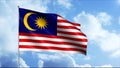 Patriotic animation of waving flag. Motion. Beautiful 3d flag on flagpole on background of sky. Flag of Malaysia on