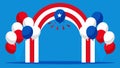 A patriotic balloon archway with red white and blue balloons forming a grand entrance or backdrop.. Vector illustration.