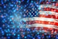 Patriotic brilliance, USA flag waves amid dazzling fireworks Royalty Free Stock Photo