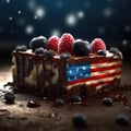 Patriotic Cake with decor in American colors, celebrating happy 4th of July, Generative AI