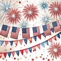 Patriotic celebration with flags and fireworks Royalty Free Stock Photo