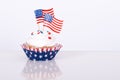 Patriotic cupcake with decorative American flags