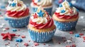 Patriotic Cupcakes Decorated with Red, White, and Blue Frosting and Star Sprinkles Royalty Free Stock Photo