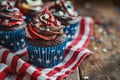 Patriotic Cupcakes: Stars and Stripes on Independence Day Treats Royalty Free Stock Photo