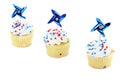 Patriotic cupcakes on white with copy space. Royalty Free Stock Photo